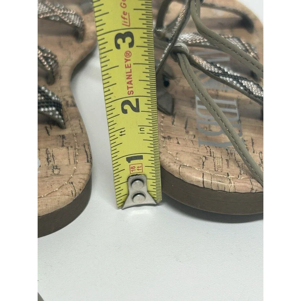 Sam & Libby Sandals Metallic Beaded Lace Up Gladiator Flats 8 Boho Western Festi